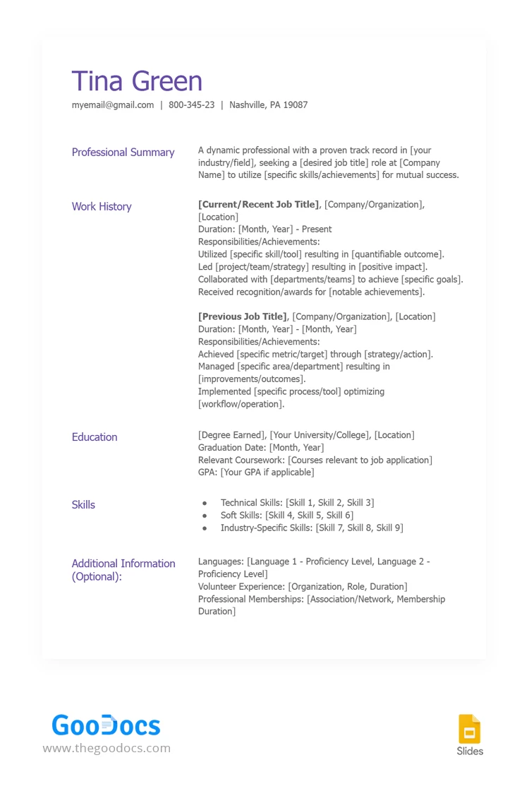 ATS Friendly Resume - free Google Docs Template - 10067826