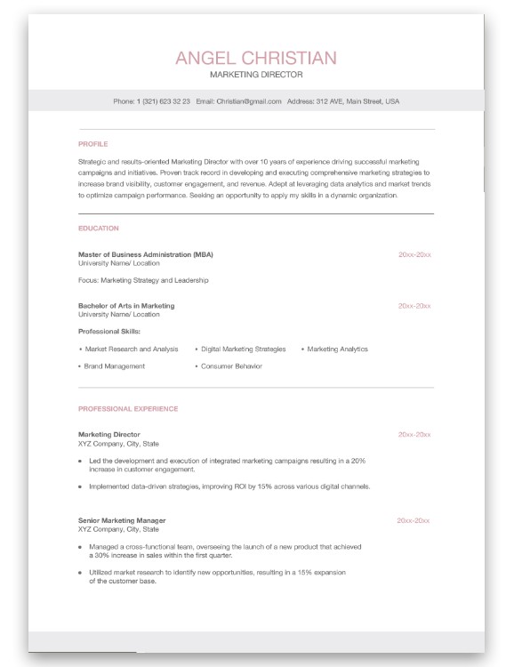 Free Modèle de CV de Directeur Marketing ATS Parfait Modèle en Google ...