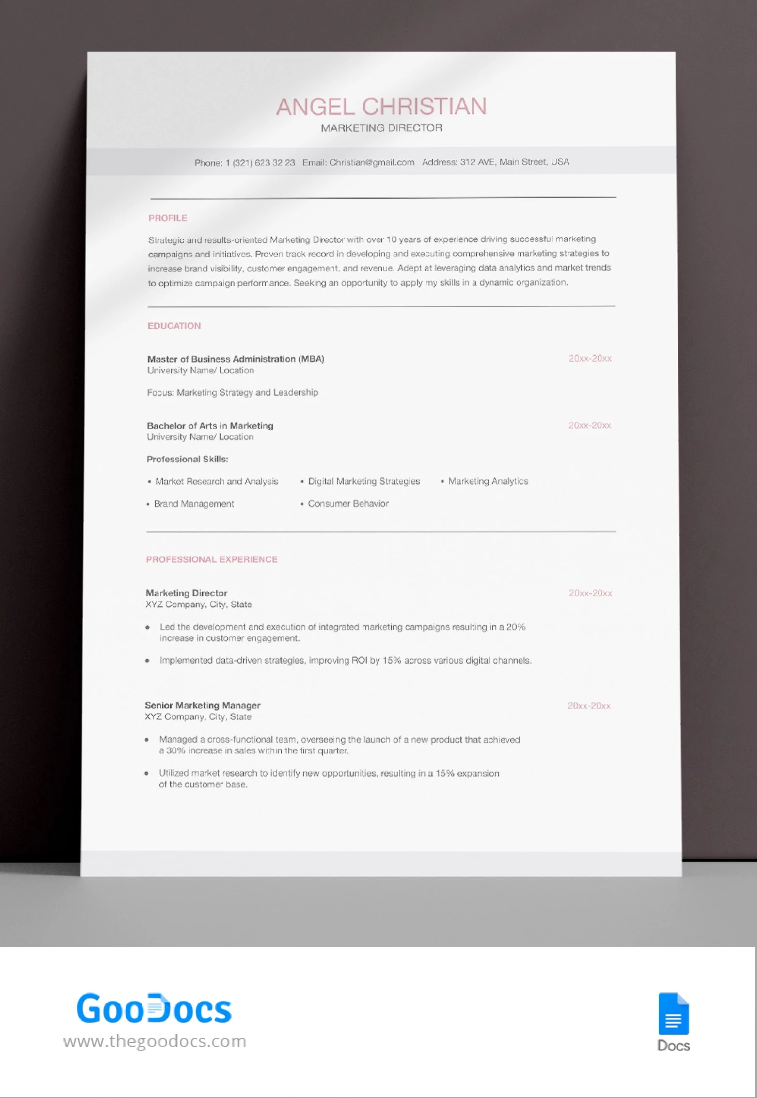 ATS Resume - free Google Docs Template - 10068075