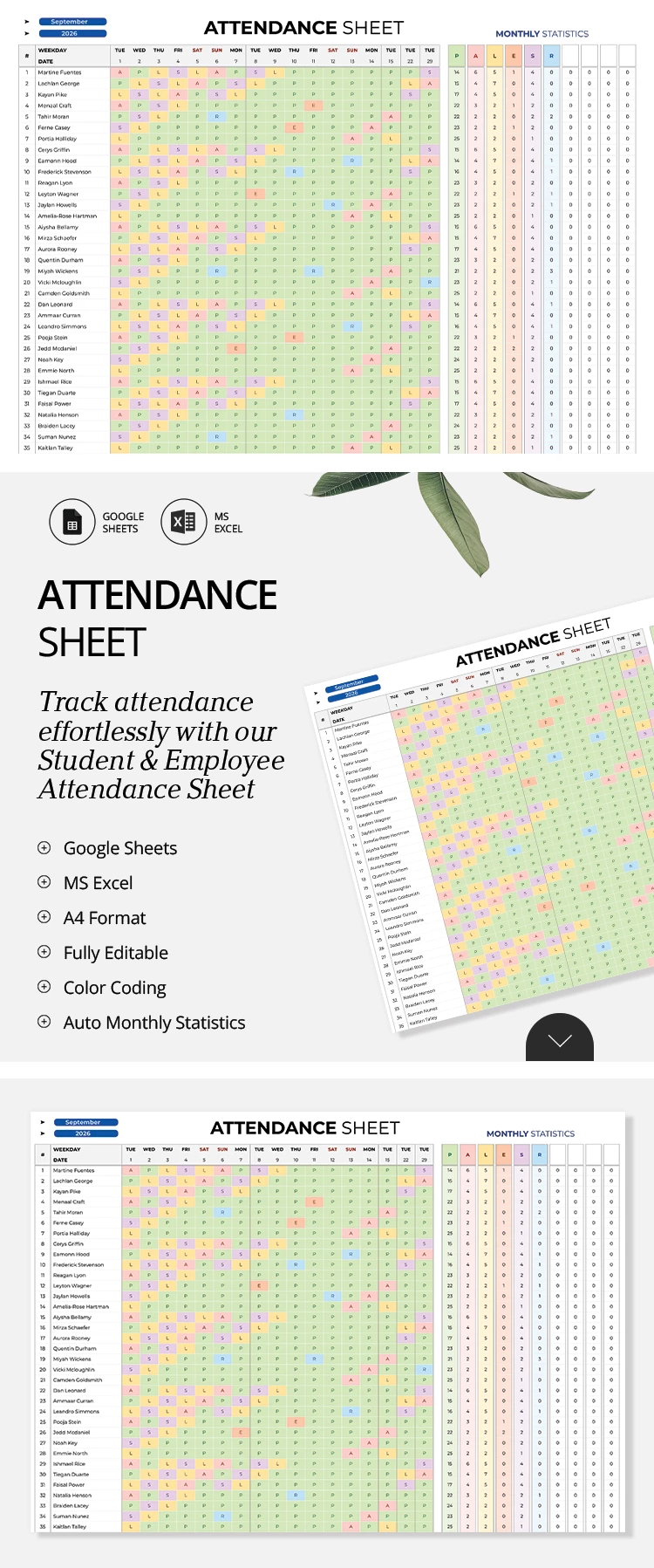 Attendance Sheet Template – Student & Employee Tracker - free Google Docs Template - 10072214