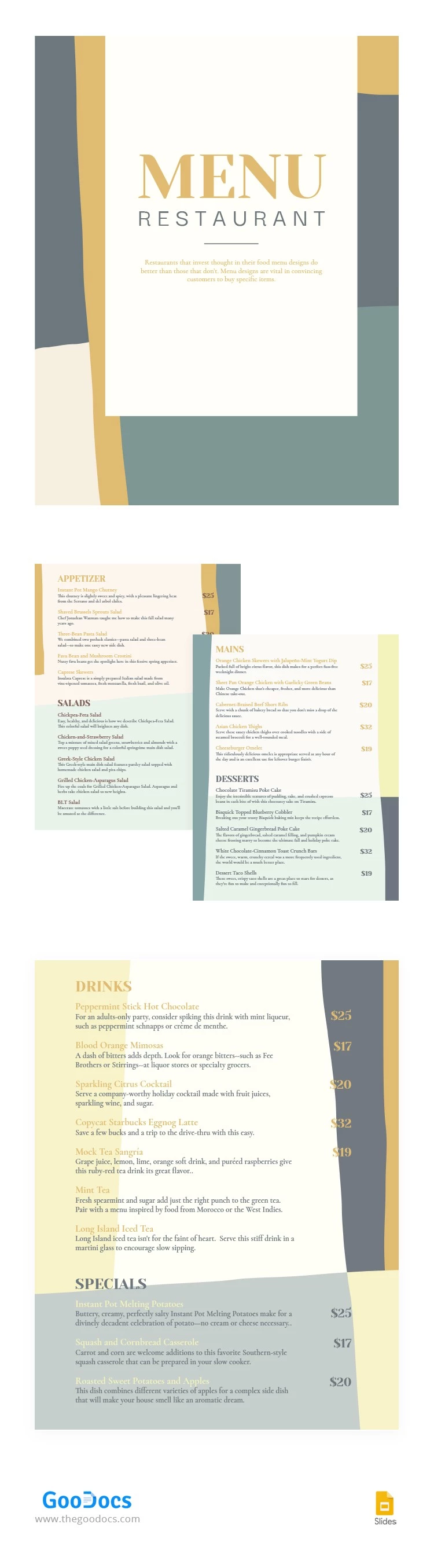 Menu de restaurant attractif - free Google Docs Template - 10063868