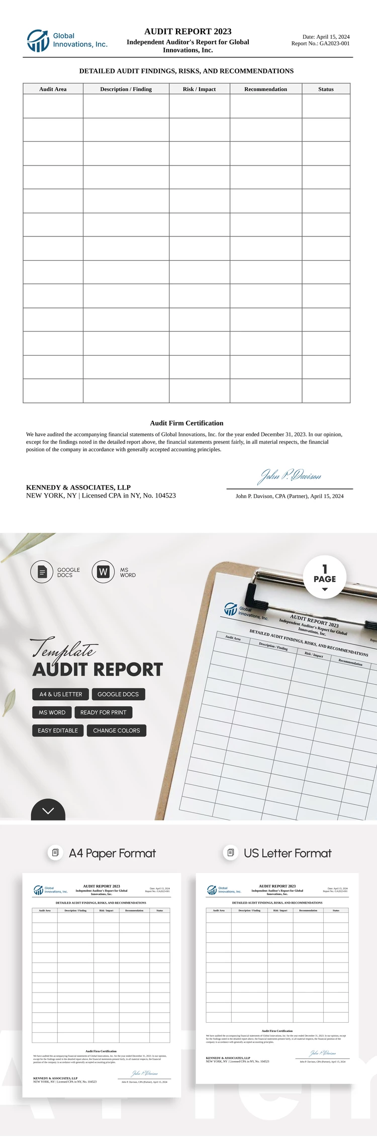 Preview of Audit Report Template for Google Docs and Microsoft Word