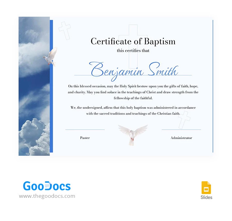 Certificado de Batismo Austeridad - free Google Docs Template - 10066372