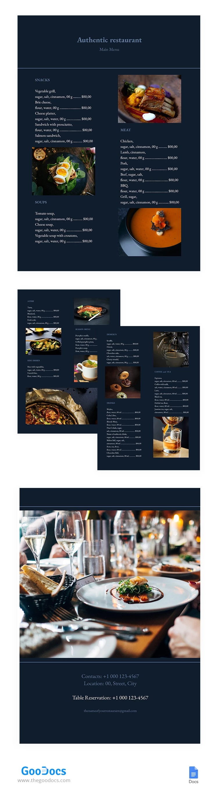 Menu de restaurant authentique - free Google Docs Template - 10062286