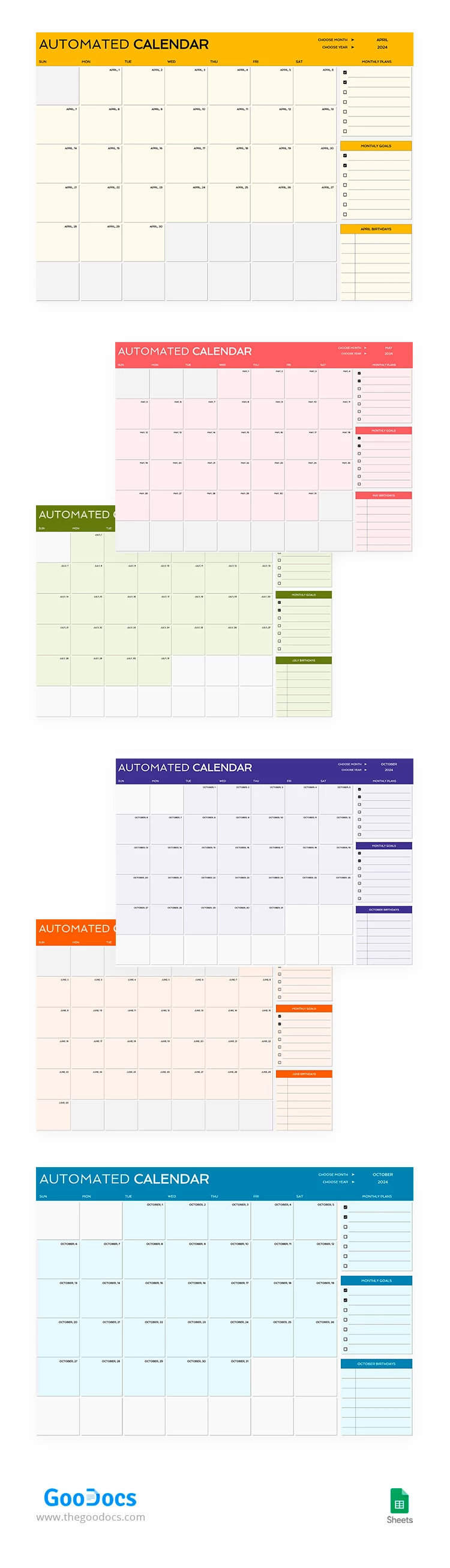 Automated Monthly Calendar - free Google Docs Template - 10068628