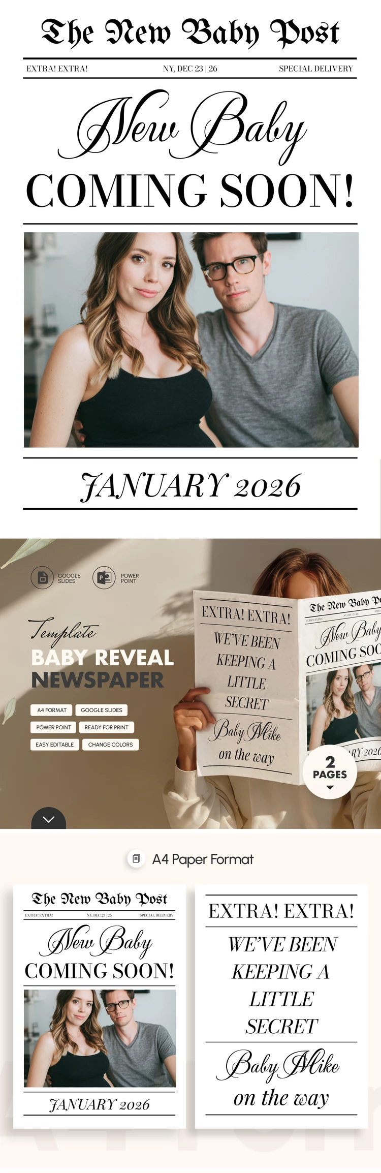 Baby Reveal Newspaper - free Google Docs Template - 10072644
