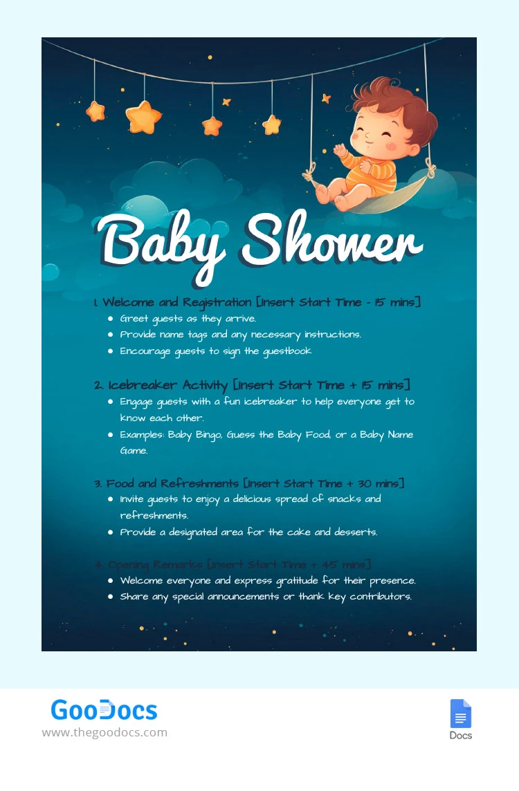 Baby Shower Agenda - free Google Docs Template - 10067758