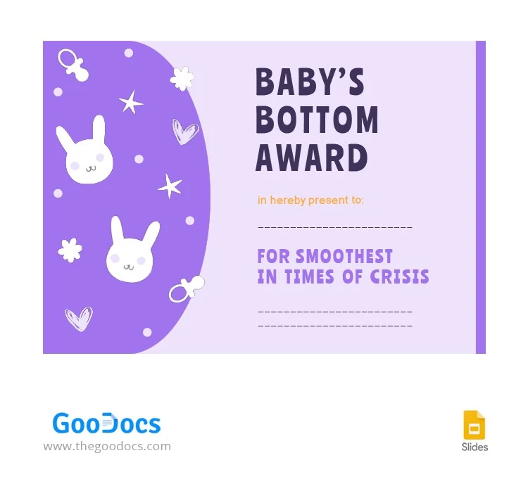 Certificado de Prêmio de Bumbum de Bebê - free Google Docs Template - 10062762