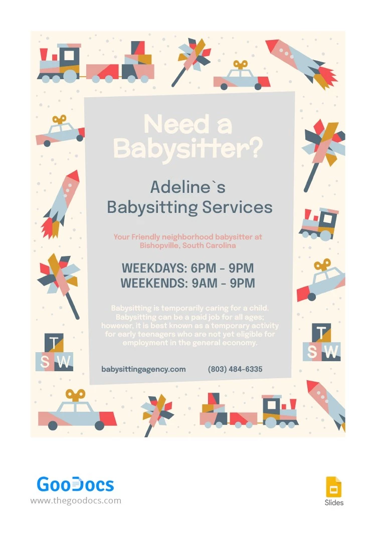 Flyer de baby-sitting avec modèle - free Google Docs Template - 10064058