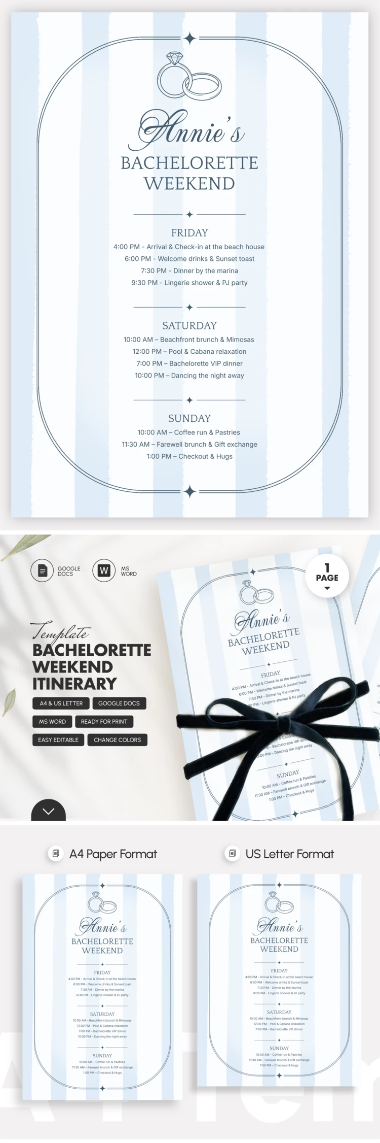 Preview of Bachelorette Weekend Itinerary Template for Google Docs and Microsoft Word