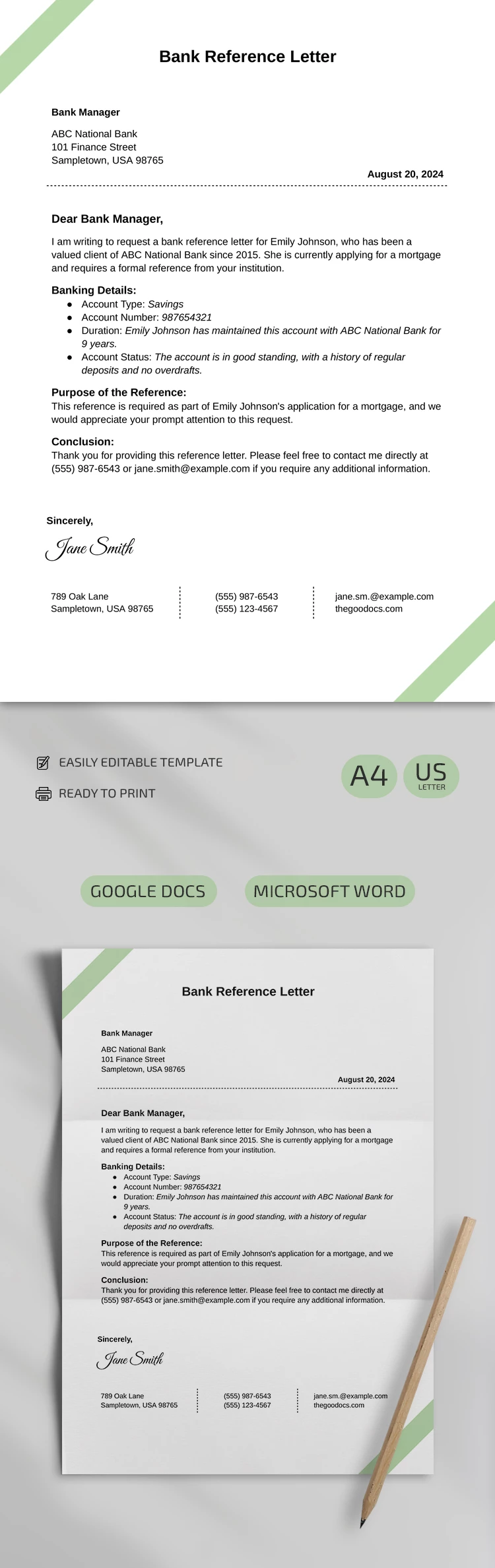 Bank Referenzschreiben - free Google Docs Template - 10069240