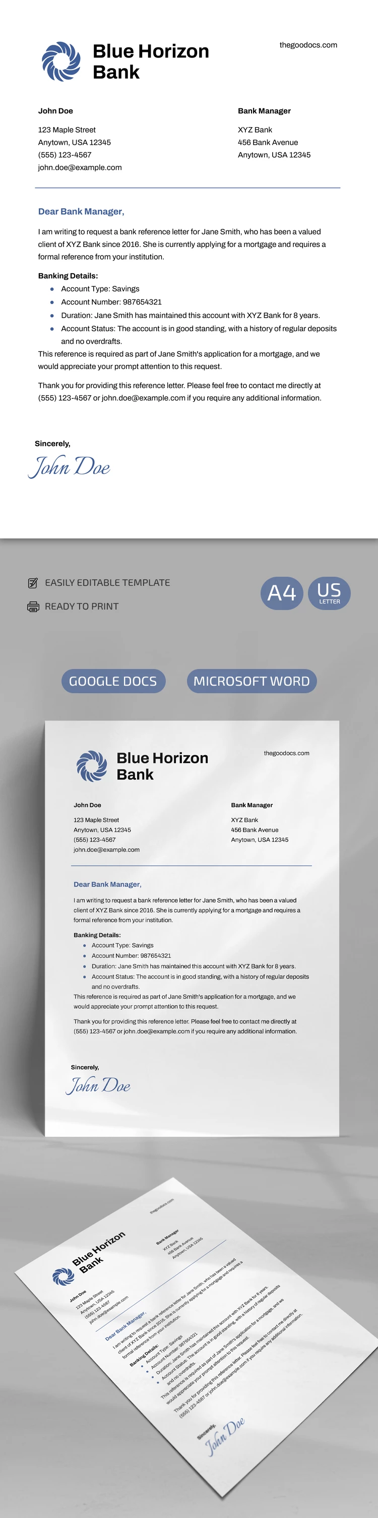 Carta de referencia bancaria formal - free Google Docs Template - 10069256