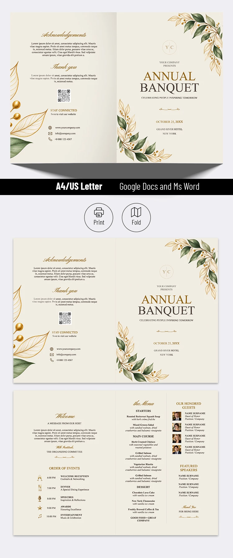 Preview of Banquet Program Template for Google Docs and Microsoft Word