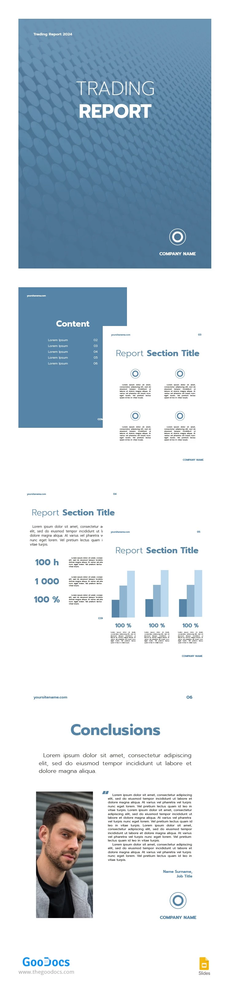 Informe básico de trading en azul - free Google Docs Template - 10065968