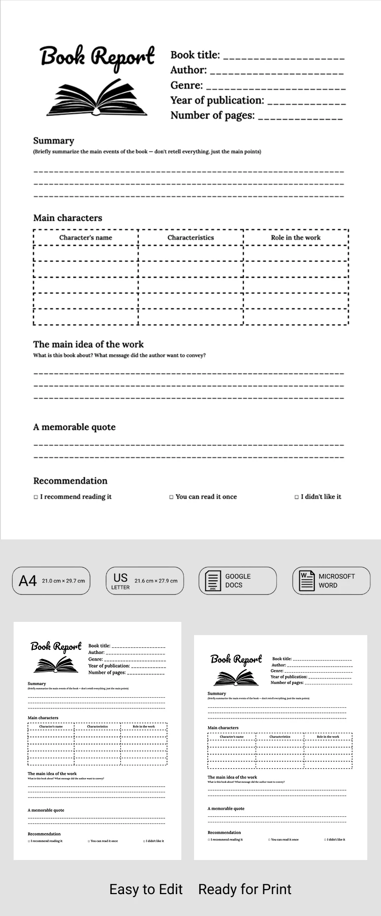 Basic Book Report Template - free Google Docs Template - 10072036