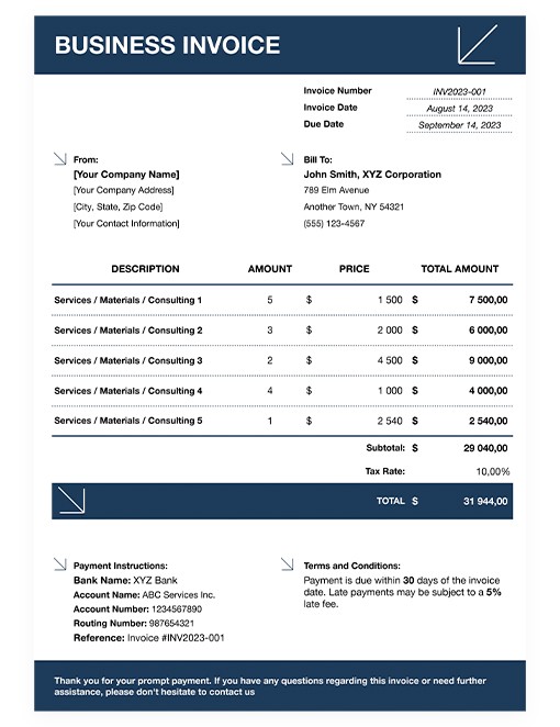 Free Basic Business Invoice Template | thegoodocs.com