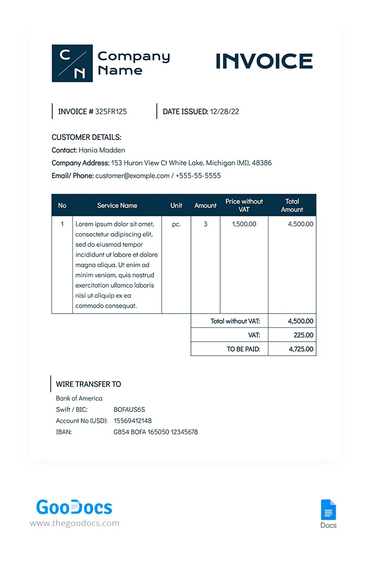 Basic Business Services Invoice - free Google Docs Template - 10065824