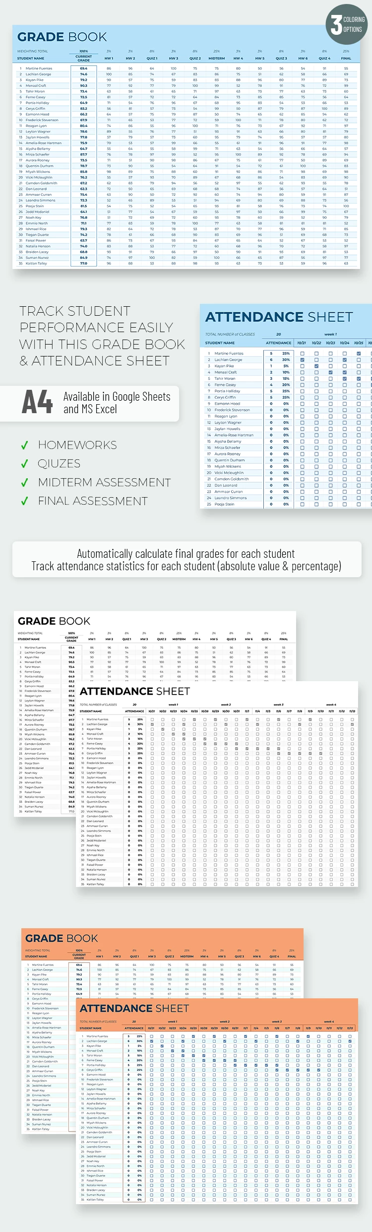 Basic Gradebook and Attendance Sheet - free Google Docs Template - 10069480