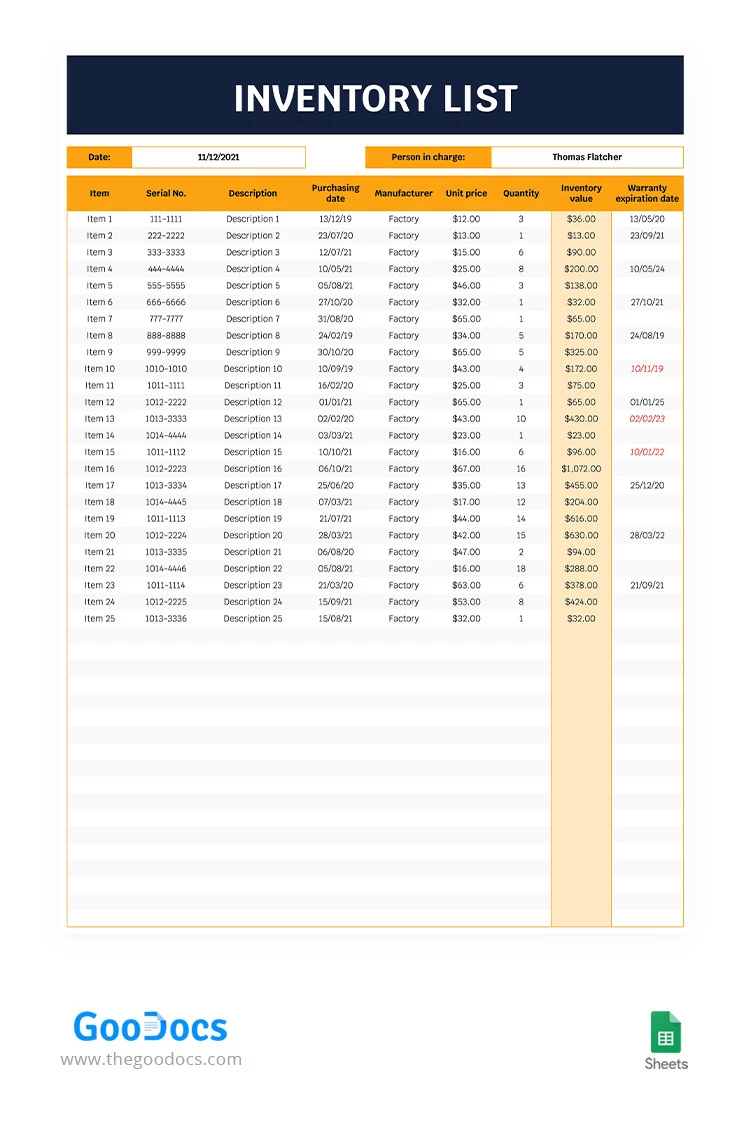 Liste de base des stocks - free Google Docs Template - 10066228