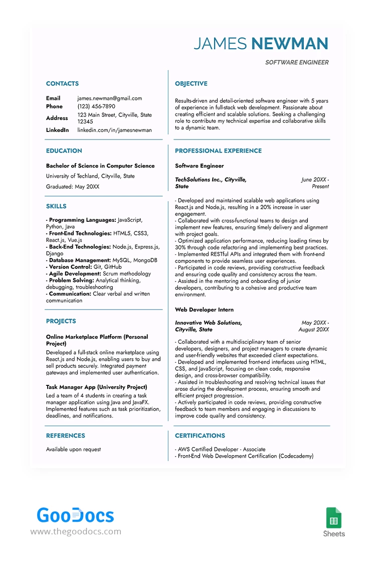 Basic Light Resume - free Google Docs Template - 10066775