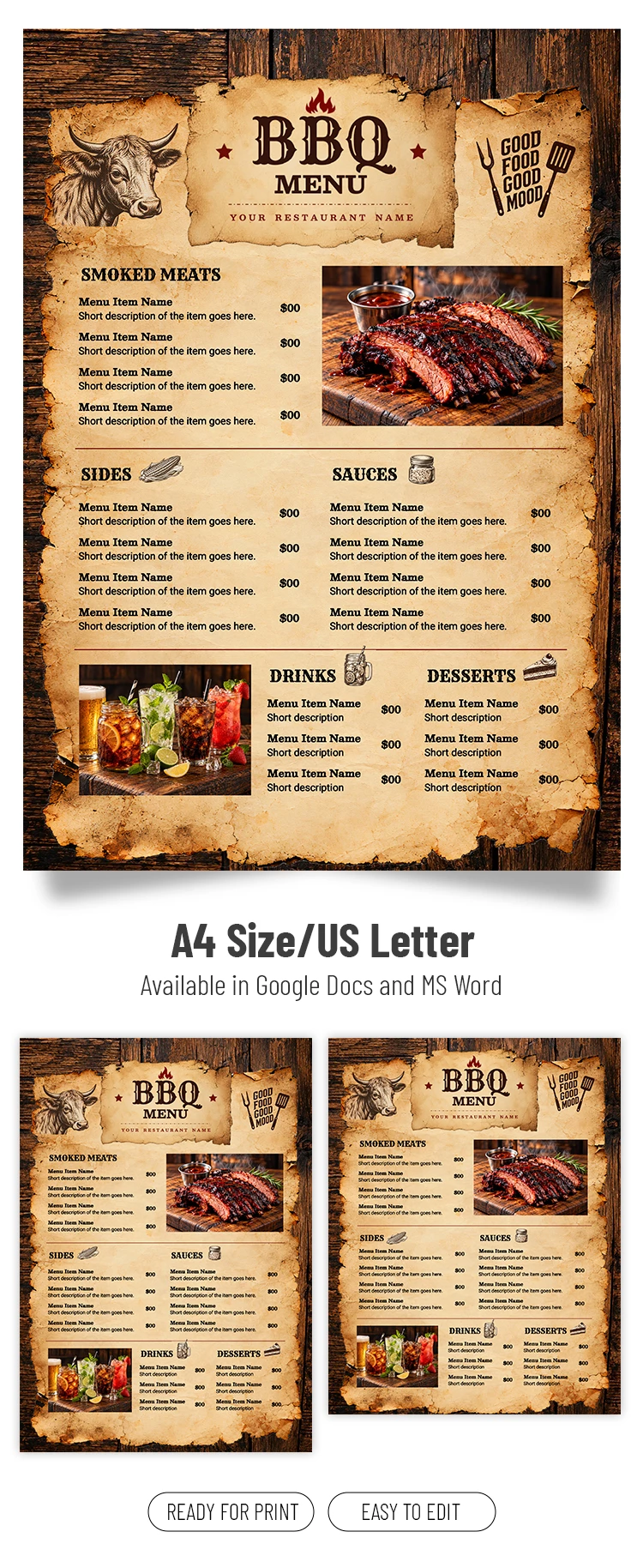 Preview of BBQ Menu Template for Google Docs and Microsoft Word