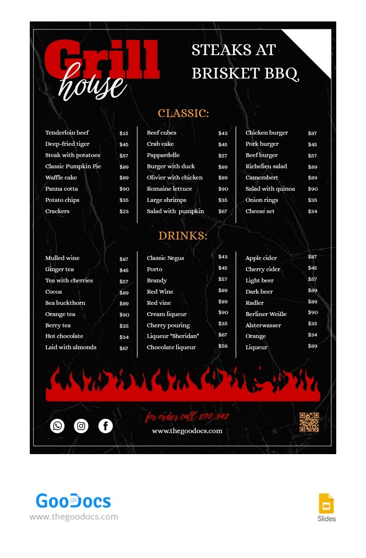 Dunkles BBQ-Restaurant-Menü - free Google Docs Template - 10064952
