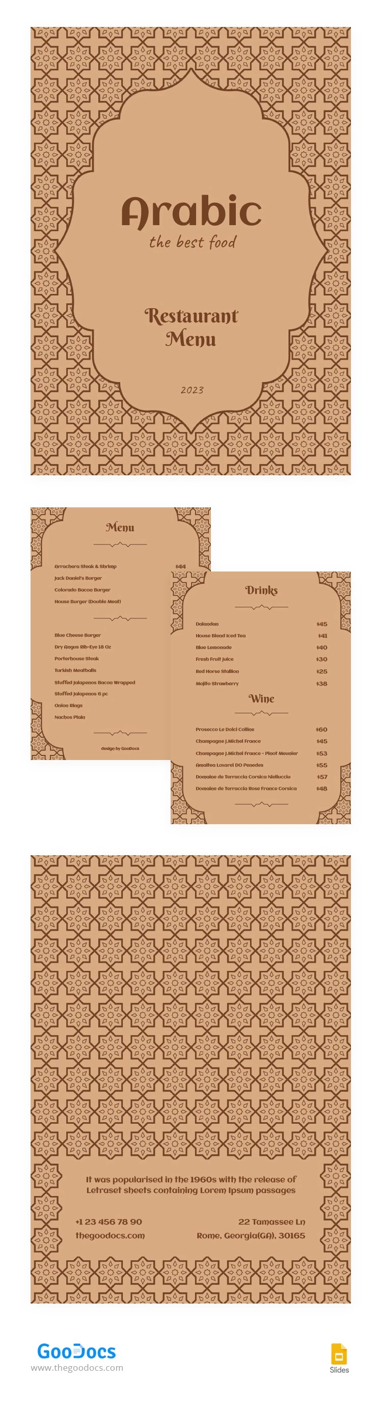 Bellissimo menù del ristorante arabo. - free Google Docs Template - 10065275