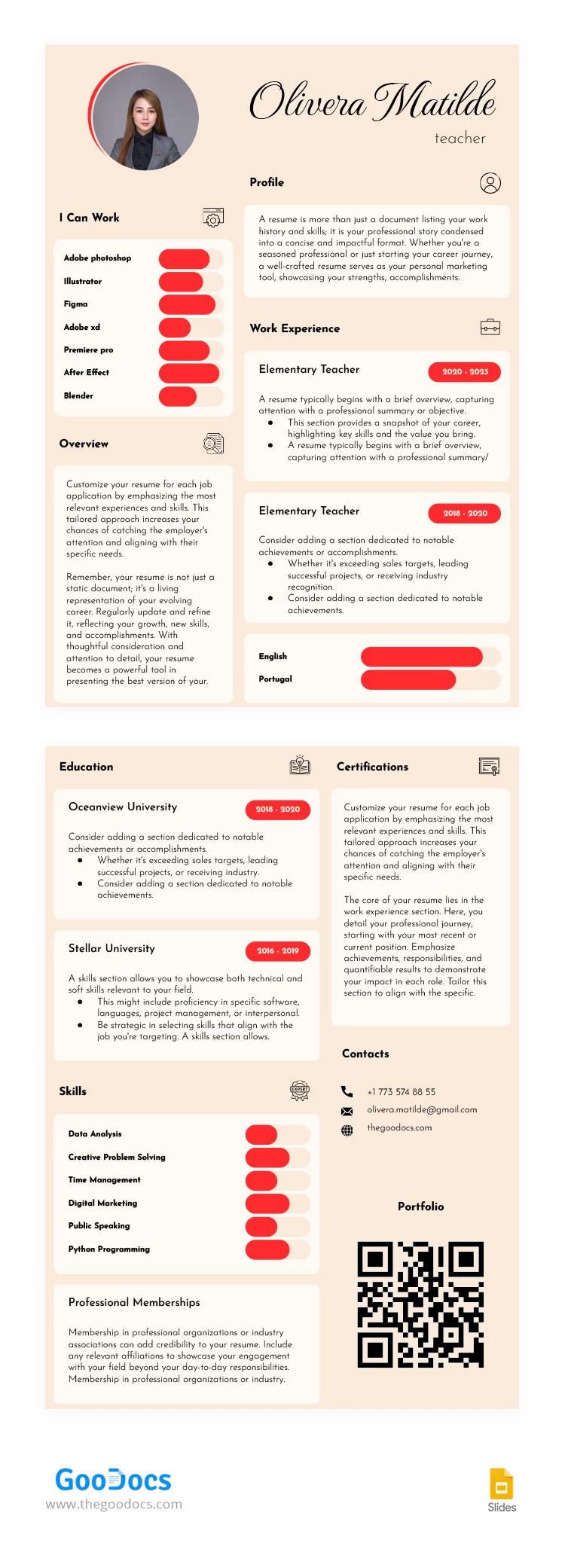 Bellissimo Curriculum Scolastico dell'Insegnante - free Google Docs Template - 10067994