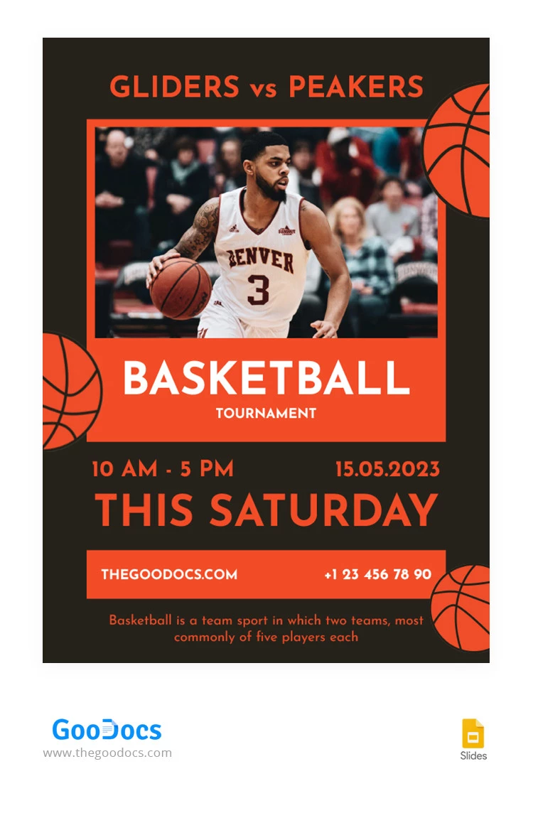 Schöne orangefarbene Basketball-Flyer - free Google Docs Template - 10065425