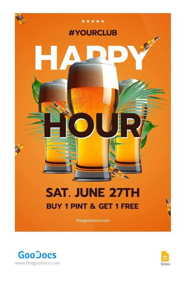 Beautiful Orange Happy Hour Flyer - free Google Docs Template - 10066177