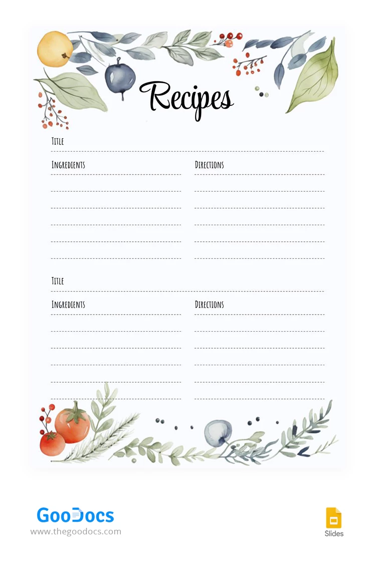 Bellissima scheda ricetta modificabile - free Google Docs Template - 10067980