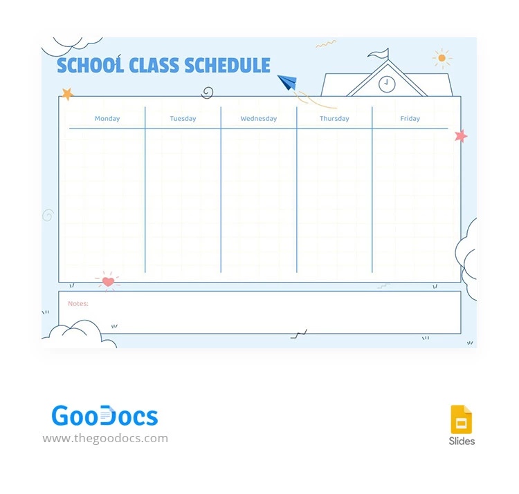 Hermoso horario de clases escolares. - free Google Docs Template - 10066369