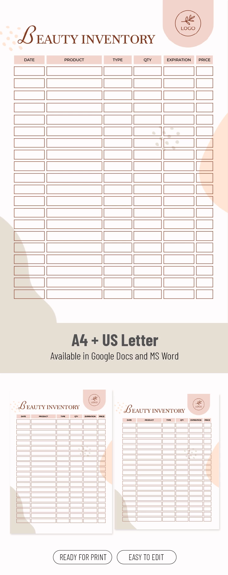Schönheitsprodukt-Inventarprotokollvorlage - free Google Docs Template - 10072401