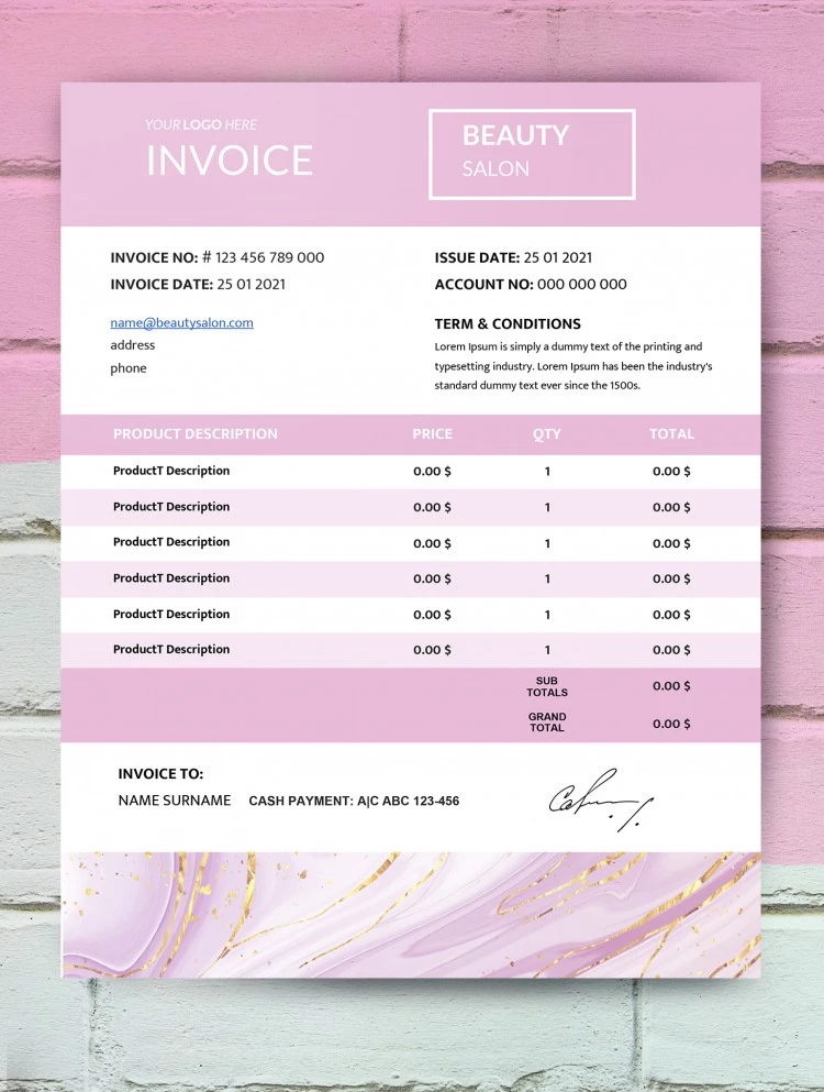 Beauty Salon Invoice - free Google Docs Template - 10061627