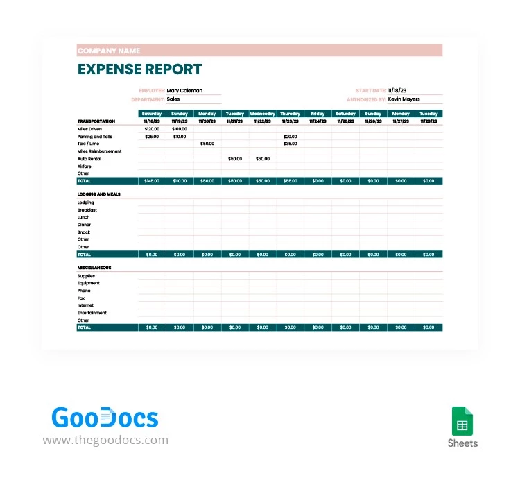 Informe de gastos en beige y verde - free Google Docs Template - 10063833