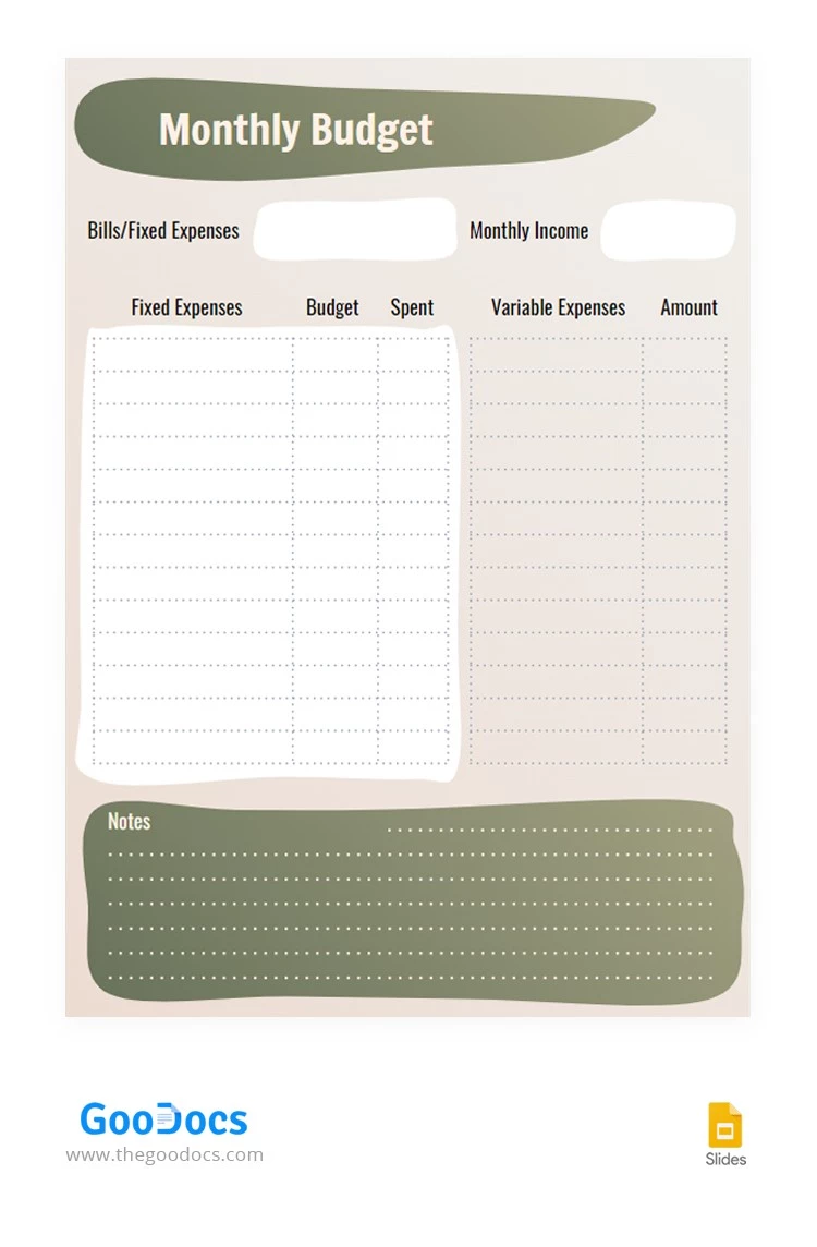 Beige-Green Monthly Budget - free Google Docs Template - 10063613