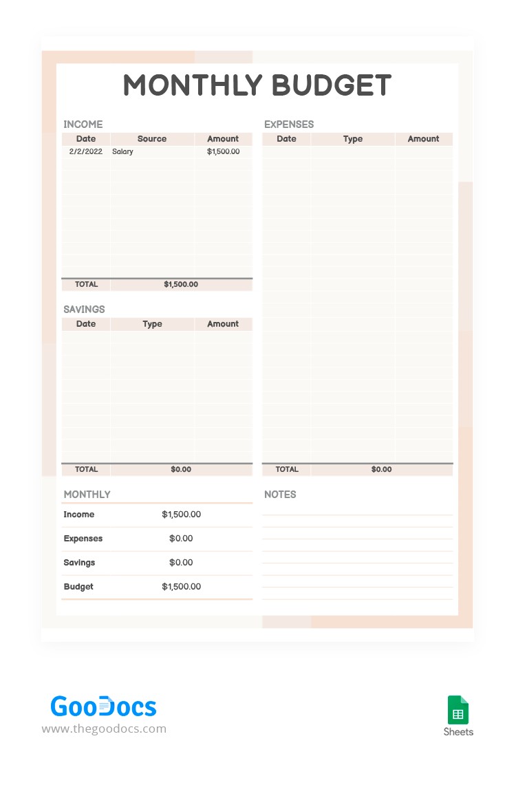 Beige Monthly Budget Template In Google Sheets