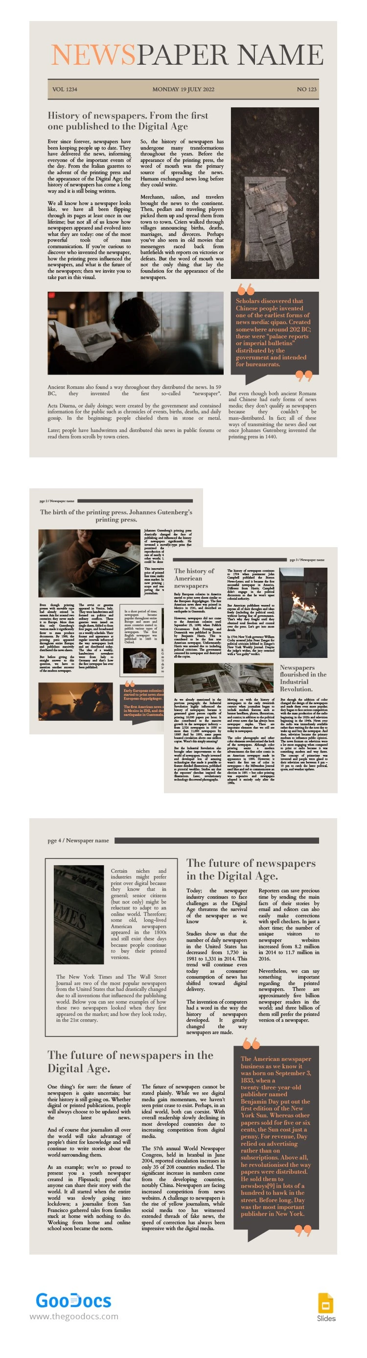 Beige Newspaper with Orange Accent - free Google Docs Template - 10064100