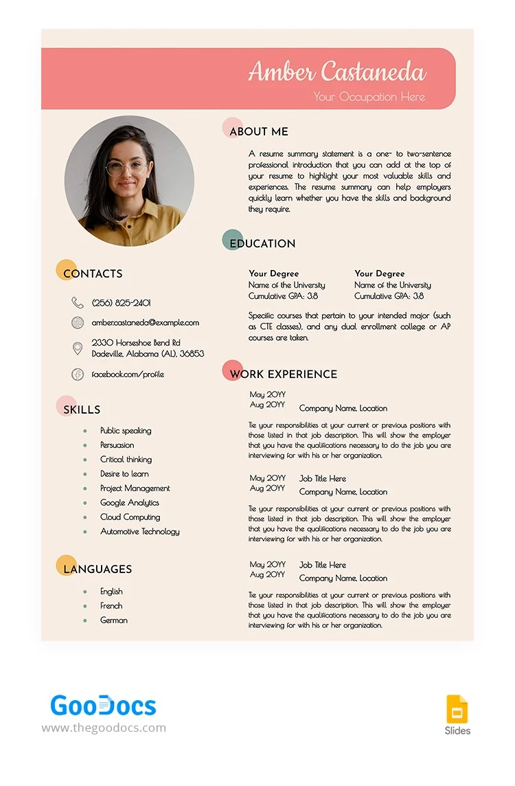 Beige Job Resume - free Google Docs Template - 10065688