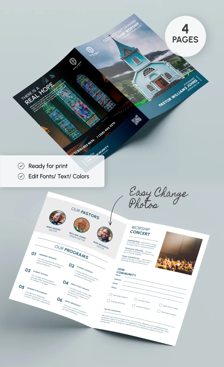 Folleto de la iglesia Bi-Fold - free Google Docs Template - 10069045