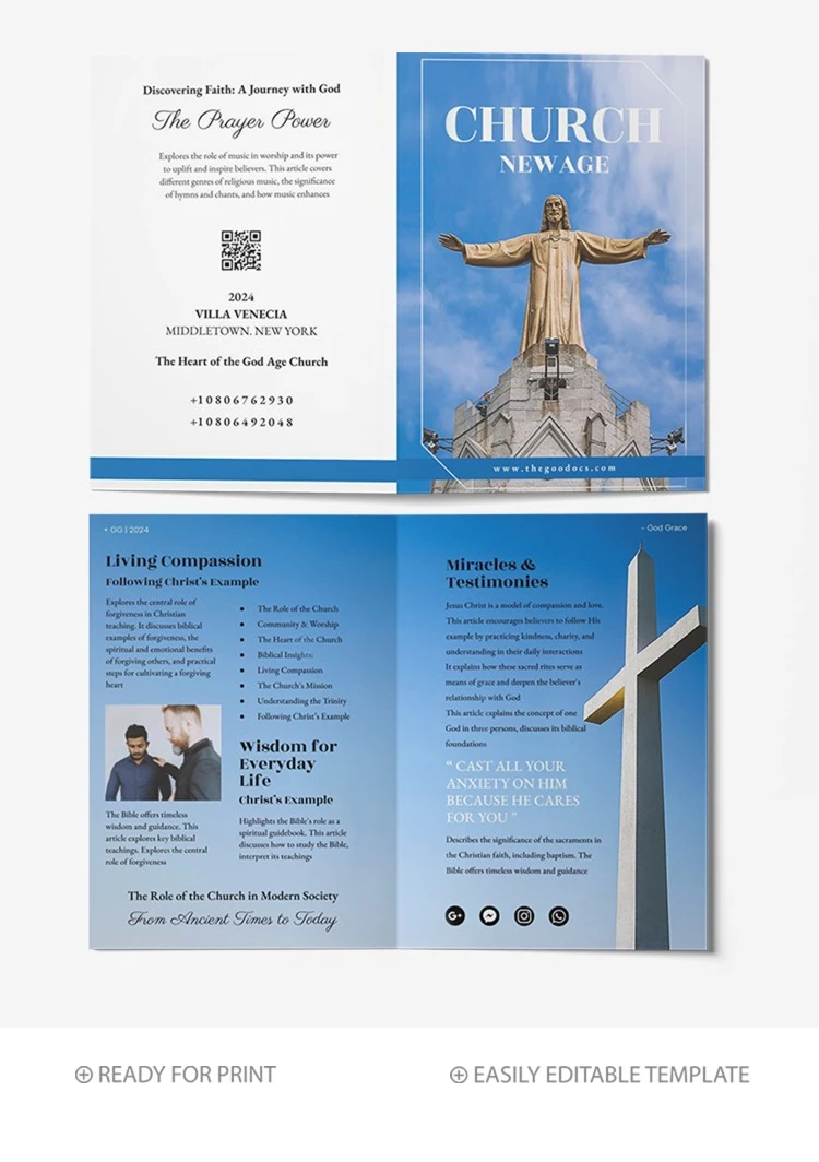 Zweifach-Faltblatt der Kirche - free Google Docs Template - 10069003