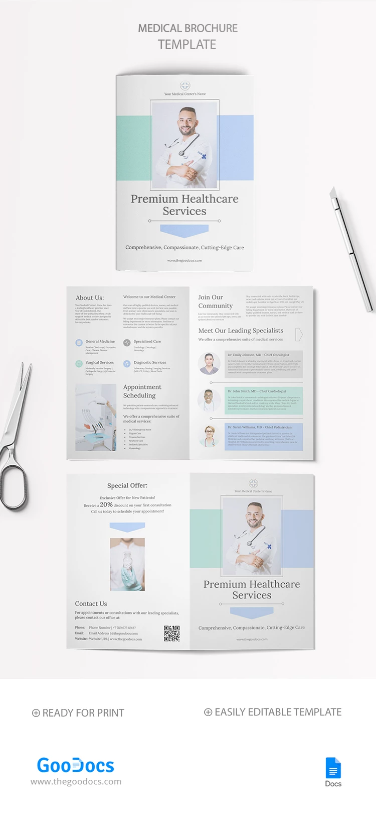 Zweiseitige Broschüre für medizinische Dienstleistungen - free Google Docs Template - 10068740