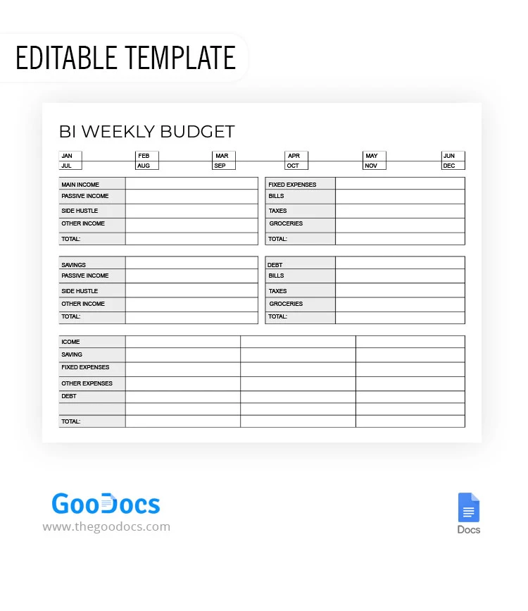 Planificateur de budget bihebdomadaire - free Google Docs Template - 10068632