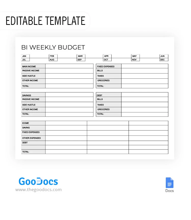 Pianificatore di budget quindicinale - free Google Docs Template - 10068632