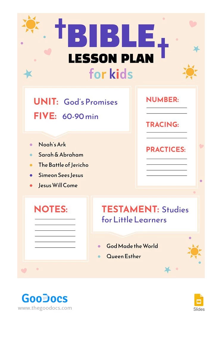 Plan de leçon d'histoire biblique pour les enfants - free Google Docs Template - 10065822