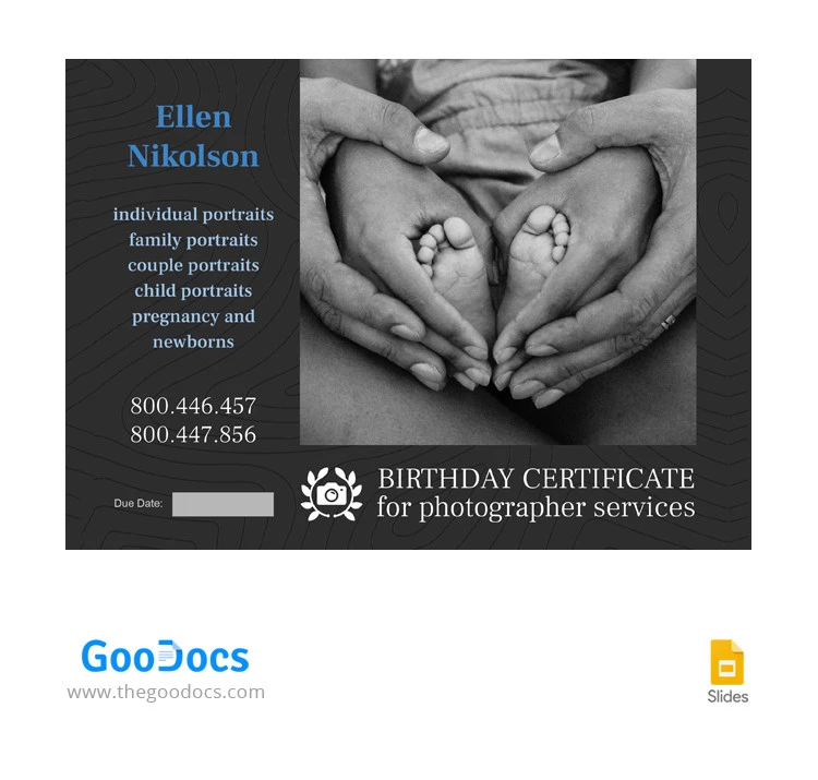 Fotógrafo de certificados de nacimiento - free Google Docs Template - 10066381