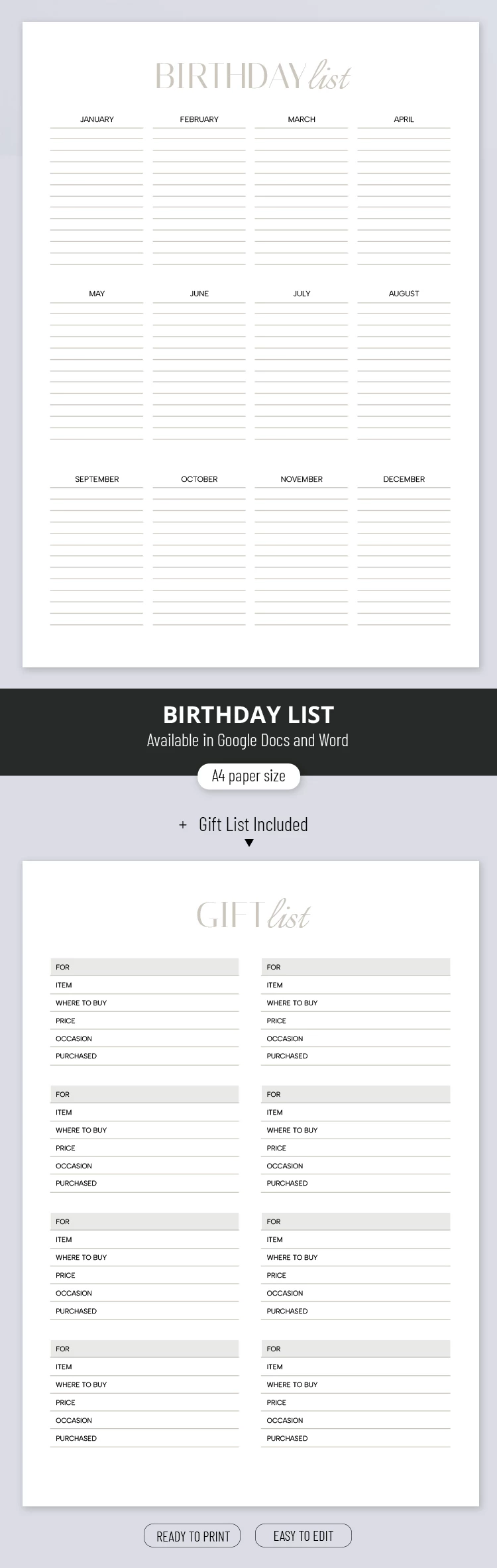 Birthday List - free Google Docs Template - 10069404