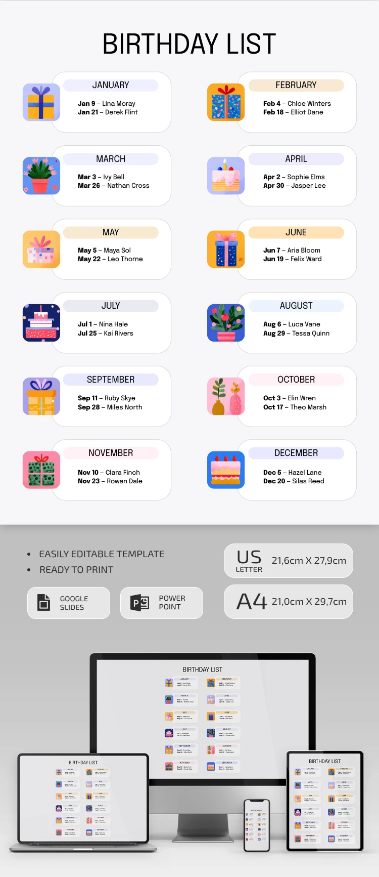 Illustrated Birthday List Template - free Google Docs Template - 10071317 Illustrated Birthday List Template - free Google Docs Template - 10071317