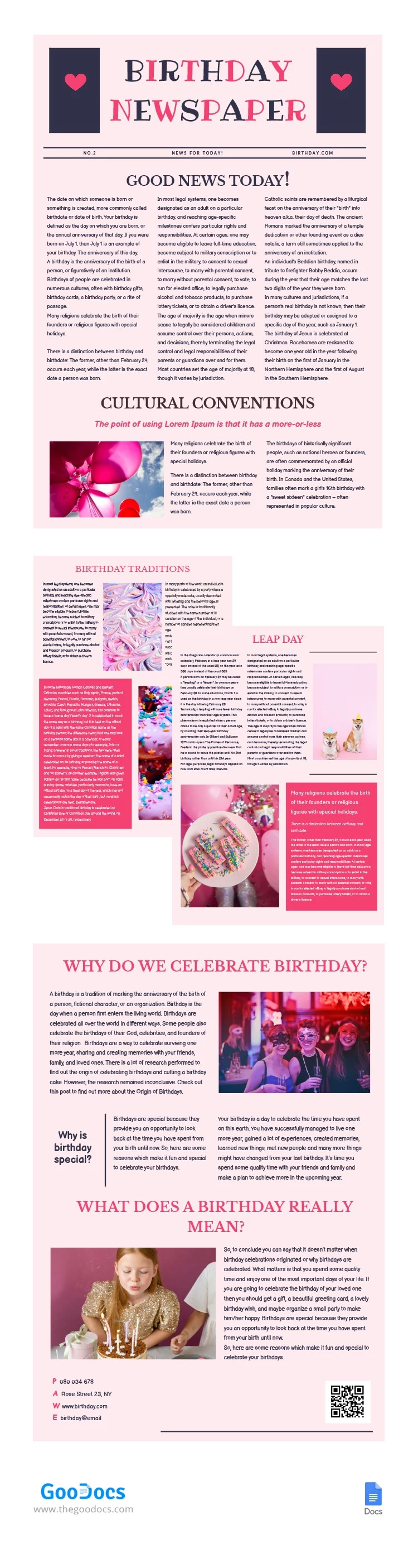 Giornale di compleanno - free Google Docs Template - 10062241