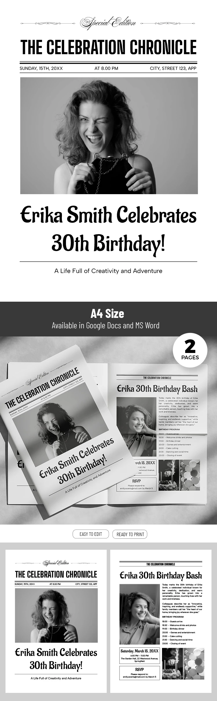 Editable Elegant Birthday Newspaper Template - free Google Docs Template - 10072145